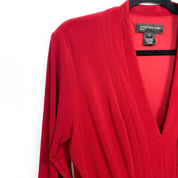 Jones New York V Neck Long Sleeve Red Formal Dress - Picture 3 of 9